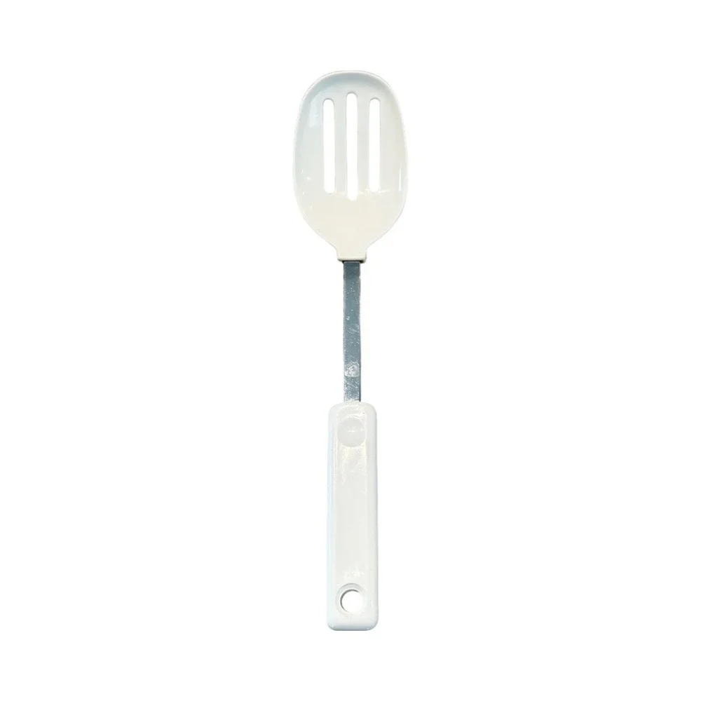 Vintage White Slotted Spoon Nylon Stainless Steel Shaft 400F Max Heat Resistant